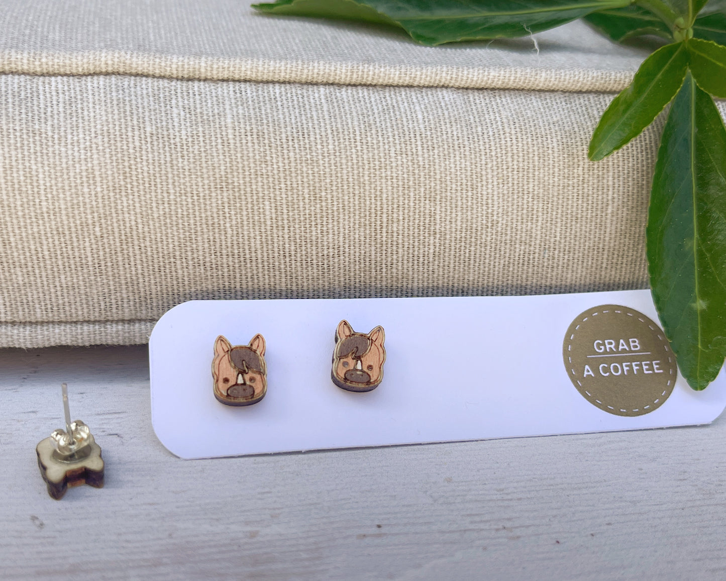 Tiny Horse Stud Earrings — Handmade Laser Cut Plywood, Gift for Horse Lovers