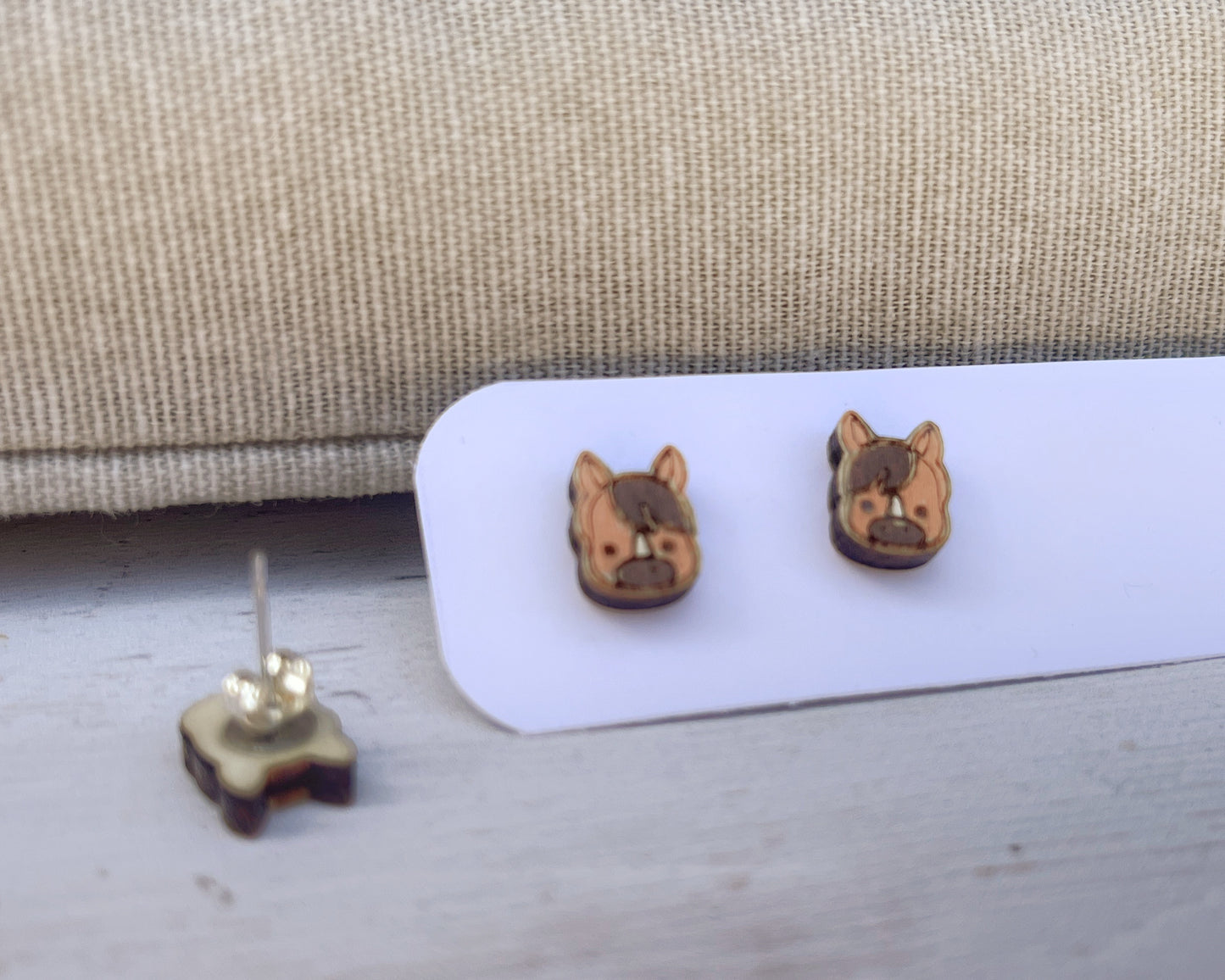 Tiny Horse Stud Earrings — Handmade Laser Cut Plywood, Gift for Horse Lovers