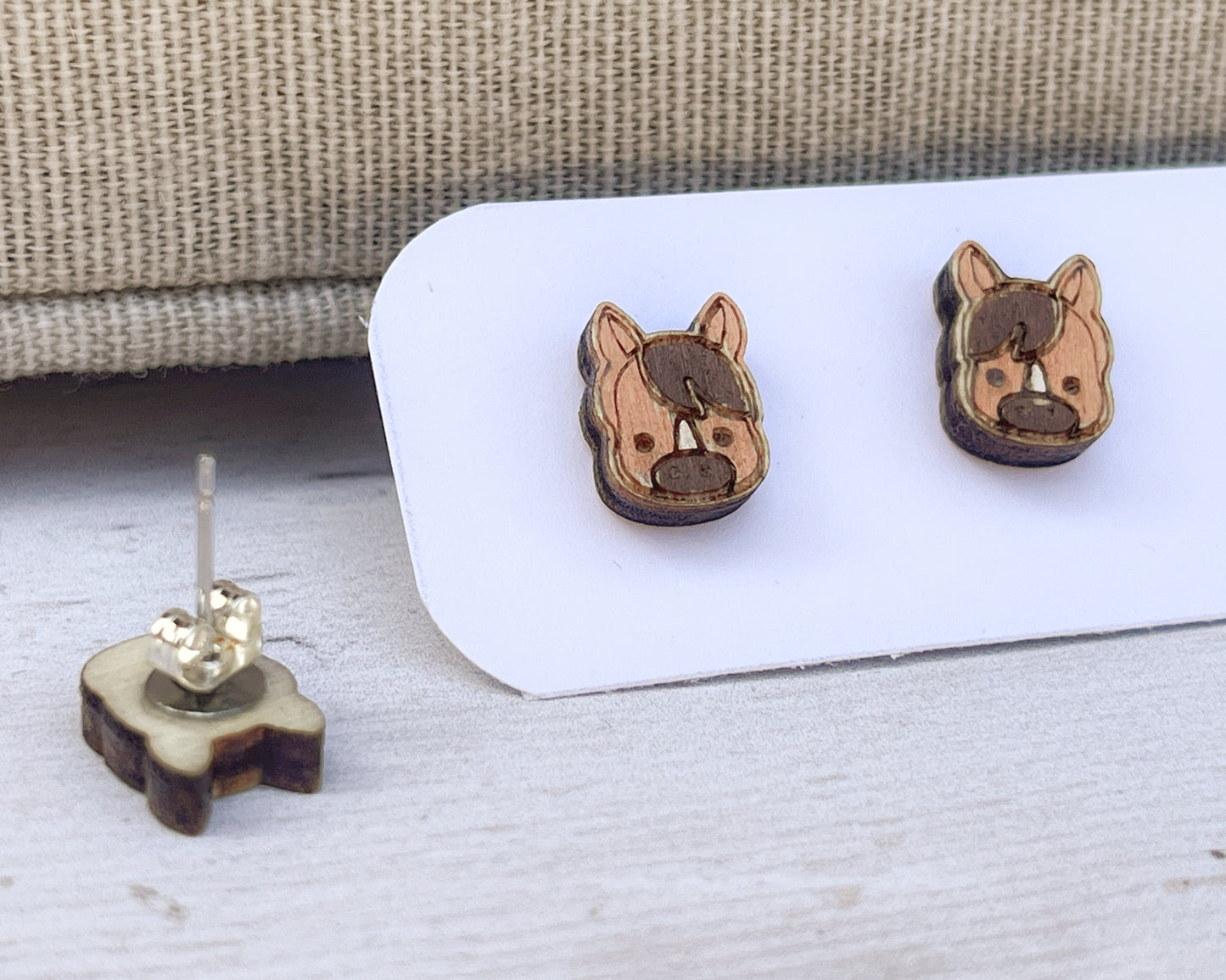 Tiny Horse Stud Earrings — Handmade Laser Cut Plywood, Gift for Horse Lovers