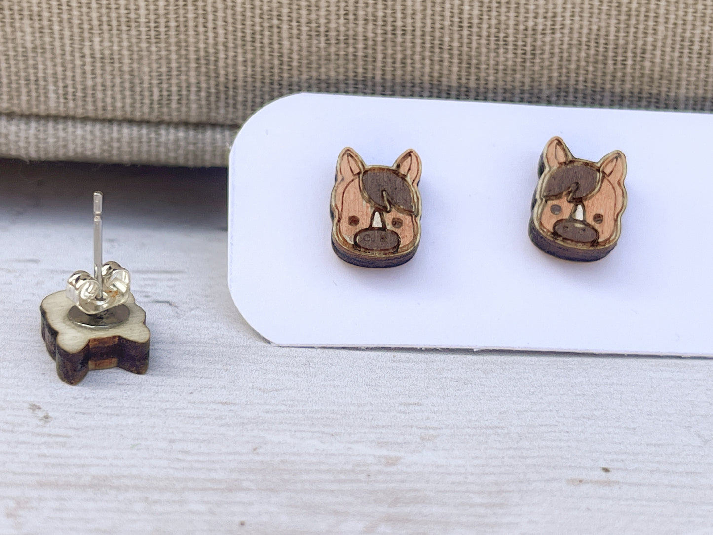 Tiny Horse Stud Earrings — Handmade Laser Cut Plywood, Gift for Horse Lovers