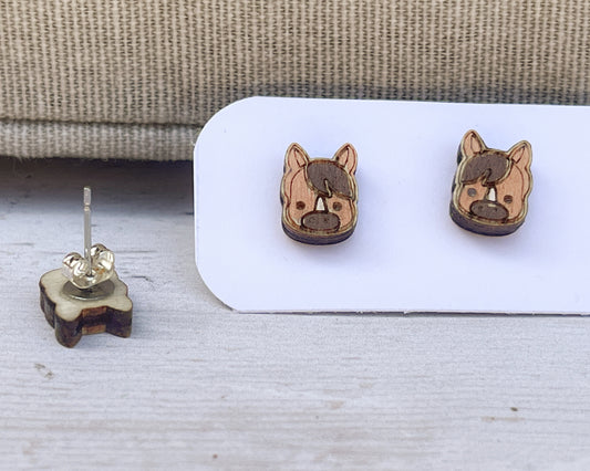 Tiny Horse Stud Earrings — Handmade Laser Cut Plywood, Gift for Horse Lovers