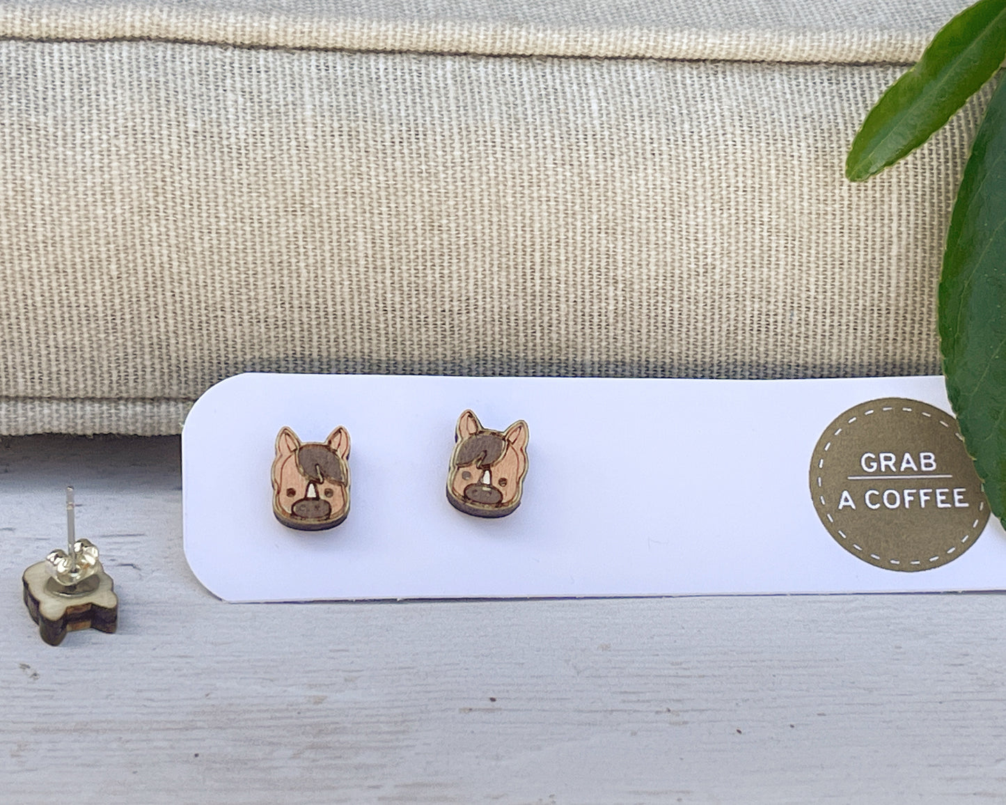Tiny Horse Stud Earrings — Handmade Laser Cut Plywood, Gift for Horse Lovers