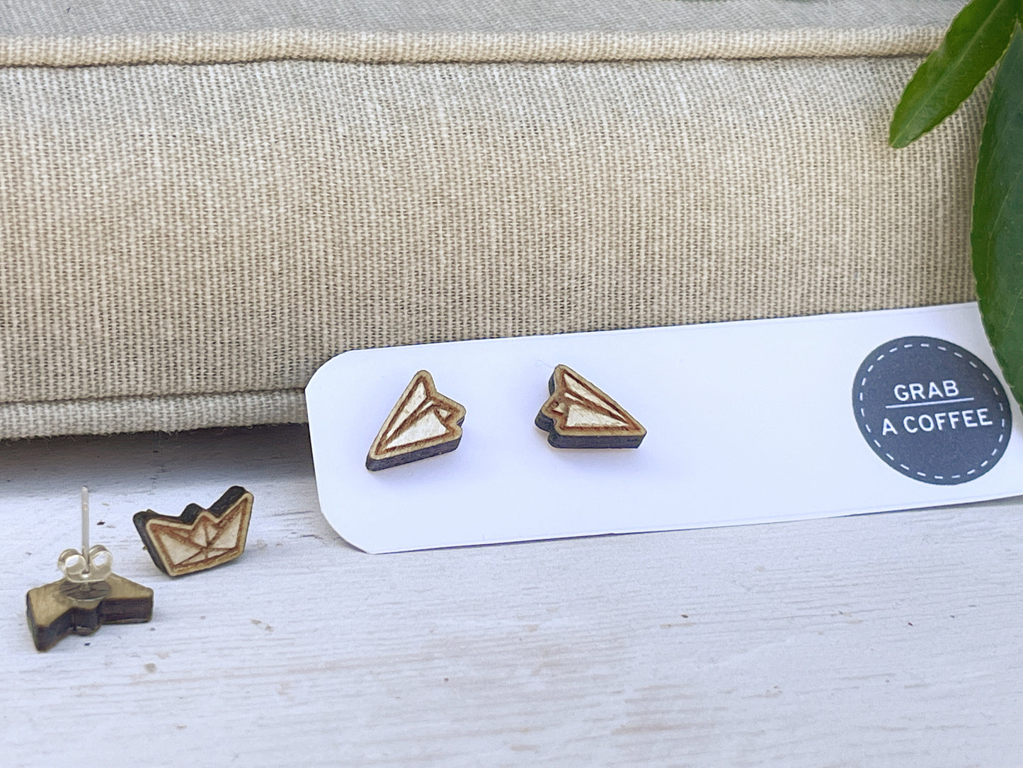 Paper Plane & Paper Boat Stud Earrings — Handmade Laser Cut Plywood, Choose Your Design