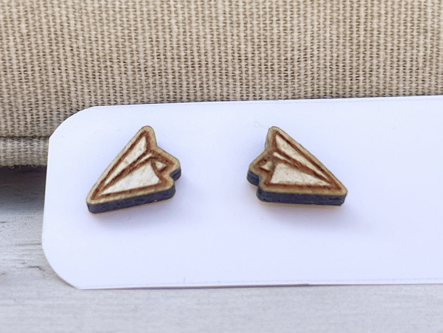 Paper Plane & Paper Boat Stud Earrings — Handmade Laser Cut Plywood, Choose Your Design