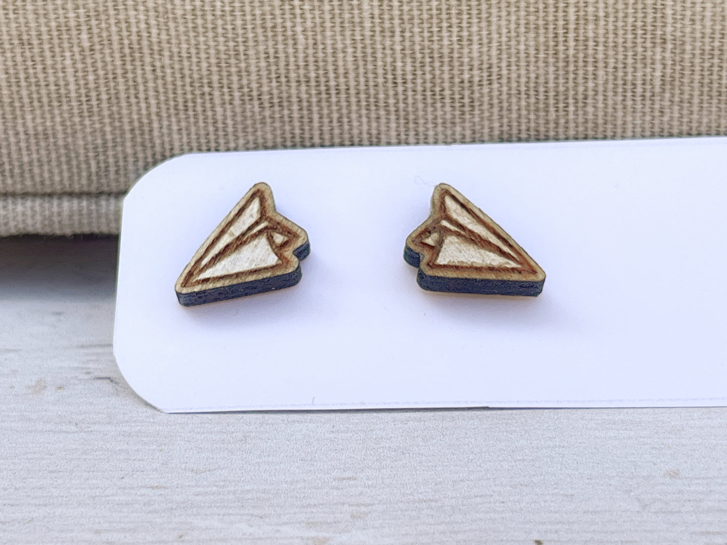 Paper Plane & Paper Boat Stud Earrings — Handmade Laser Cut Plywood, Choose Your Design