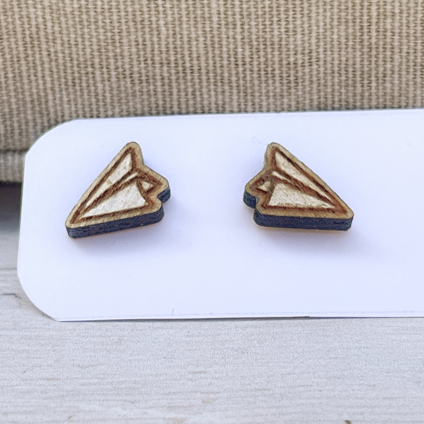 Paper Plane & Paper Boat Stud Earrings — Handmade Laser Cut Plywood, Choose Your Design