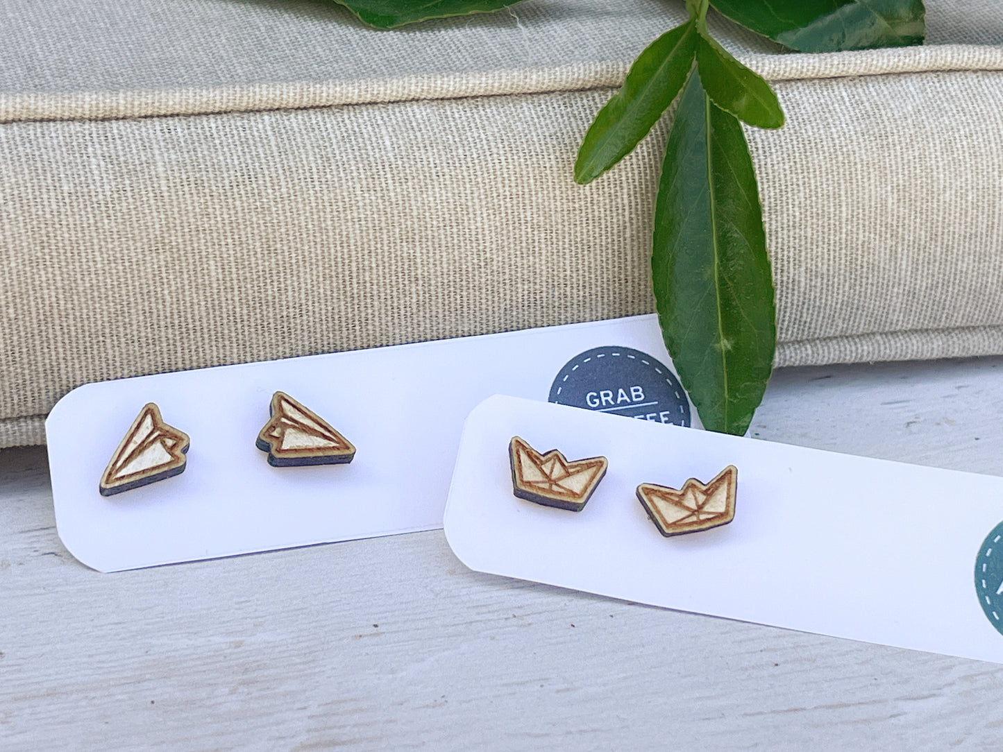 Paper Plane & Paper Boat Stud Earrings — Handmade Laser Cut Plywood, Choose Your Design