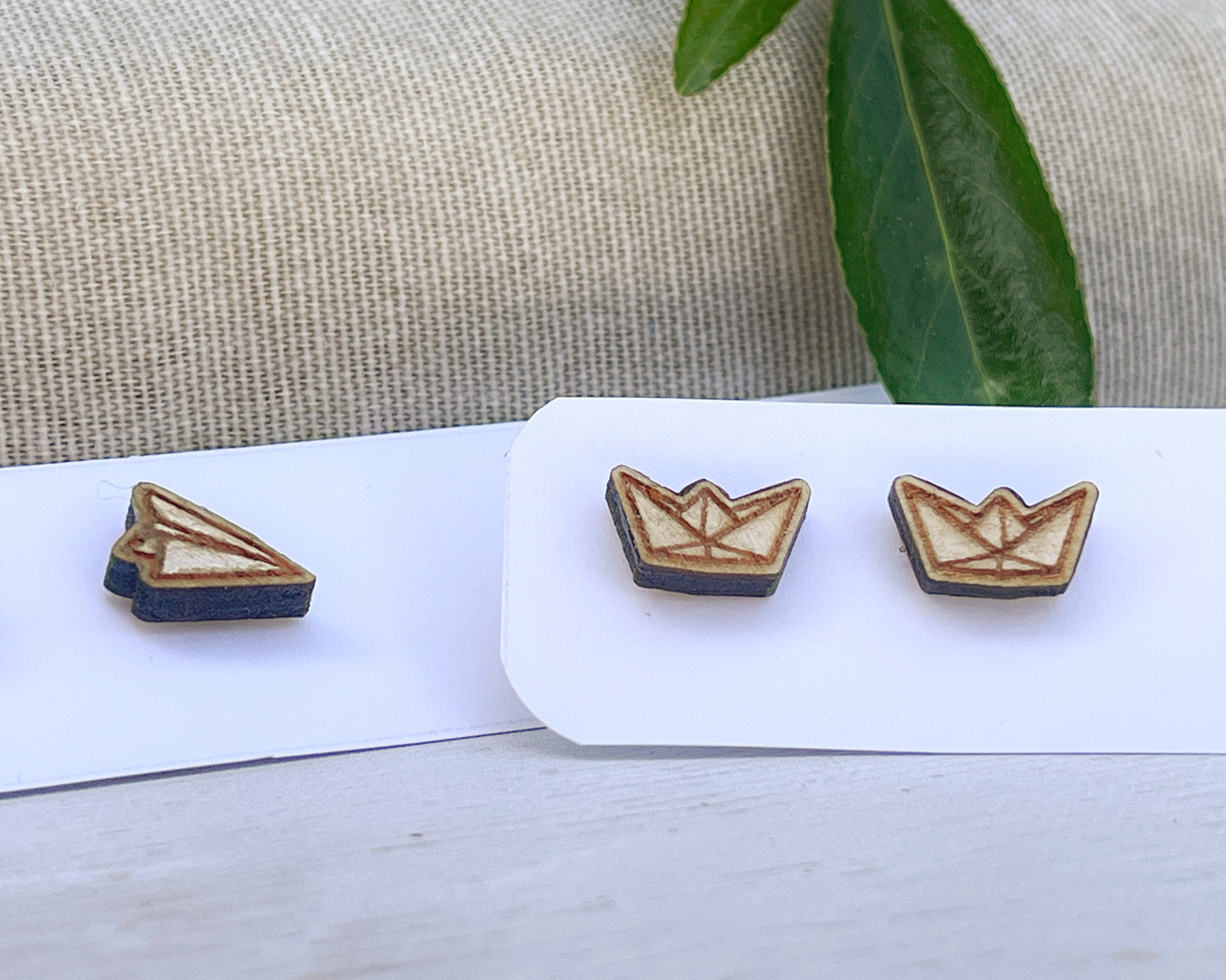 Paper Plane & Paper Boat Stud Earrings — Handmade Laser Cut Plywood, Choose Your Design