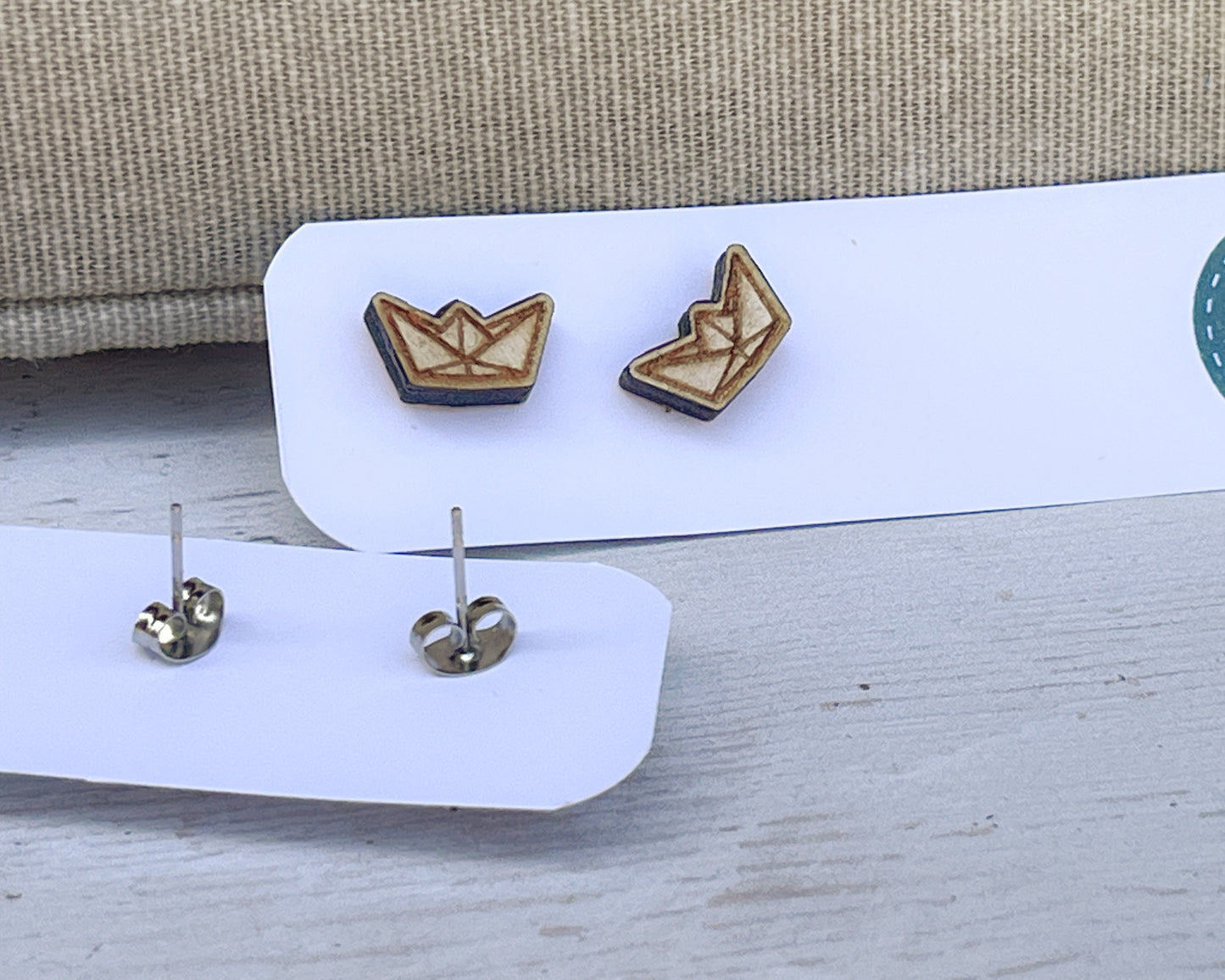 Paper Plane & Paper Boat Stud Earrings — Handmade Laser Cut Plywood, Choose Your Design