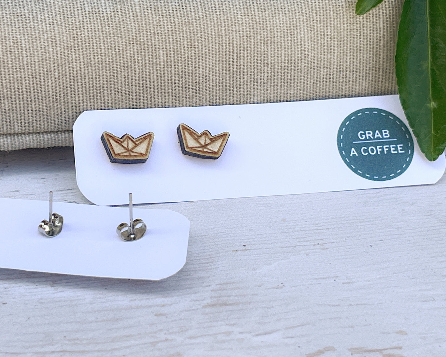 Paper Plane & Paper Boat Stud Earrings — Handmade Laser Cut Plywood, Choose Your Design