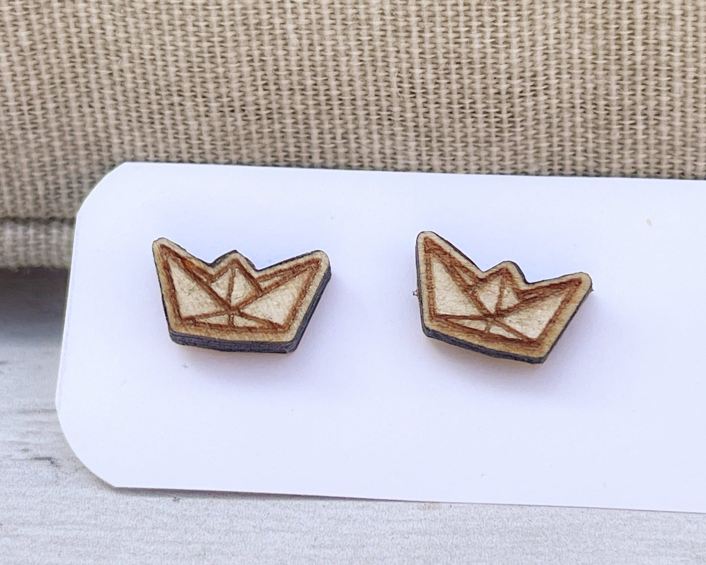 Paper Plane & Paper Boat Stud Earrings — Handmade Laser Cut Plywood, Choose Your Design
