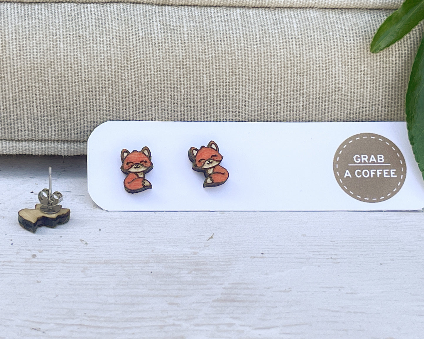Hand Painted Wooden Fox Stud Earrings — Woodland Animal Jewellery — Handmade Gift for Nature Lovers