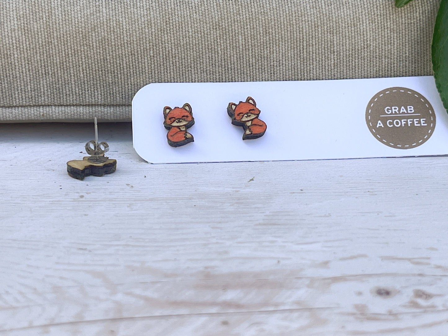 Hand Painted Wooden Fox Stud Earrings — Woodland Animal Jewellery — Handmade Gift for Nature Lovers