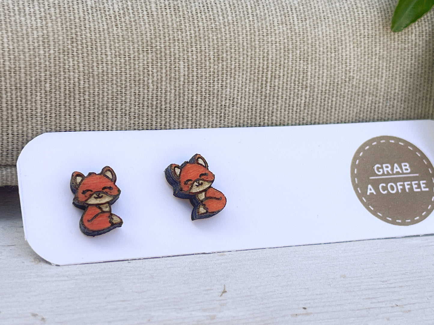 Hand Painted Wooden Fox Stud Earrings — Woodland Animal Jewellery — Handmade Gift for Nature Lovers