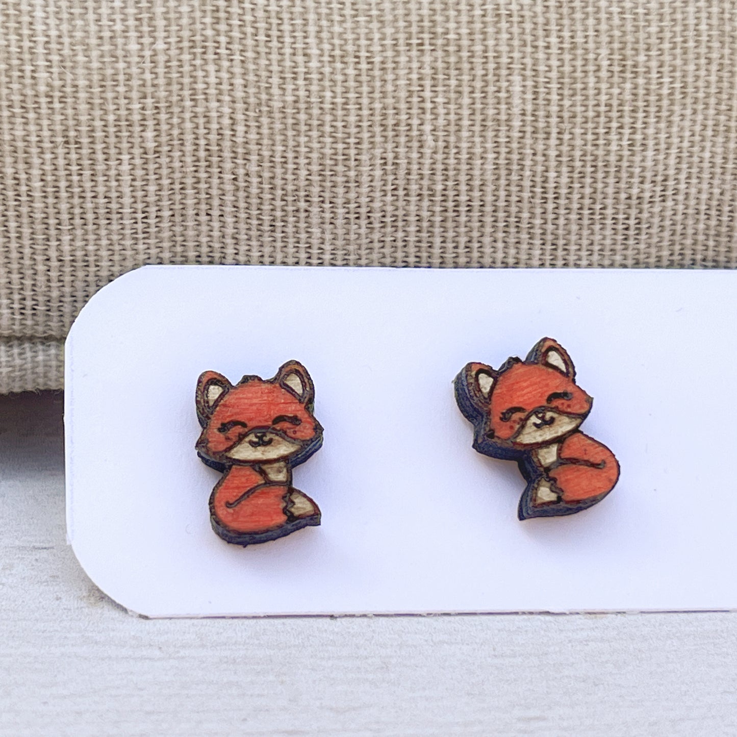 Hand Painted Wooden Fox Stud Earrings — Woodland Animal Jewellery — Handmade Gift for Nature Lovers