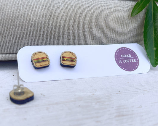 Hamburger Studs — Hand-Painted Wooden Earrings