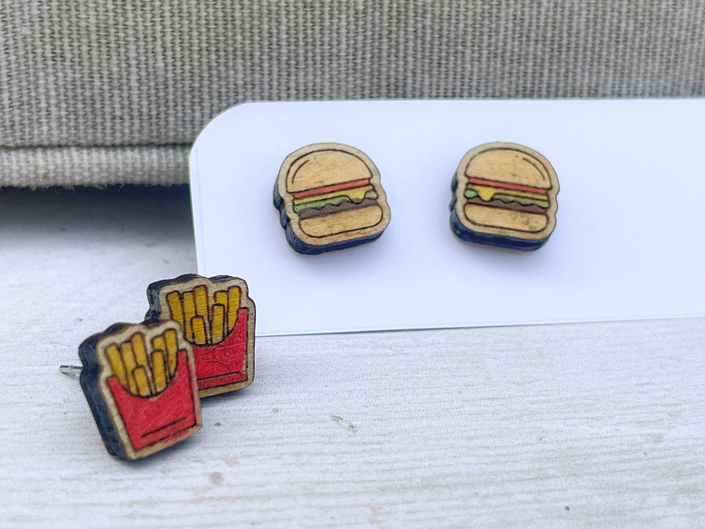 French Fries Studs — Hand-Painted Wooden Earrings