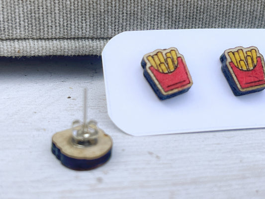 French Fries Studs — Hand-Painted Wooden Earrings