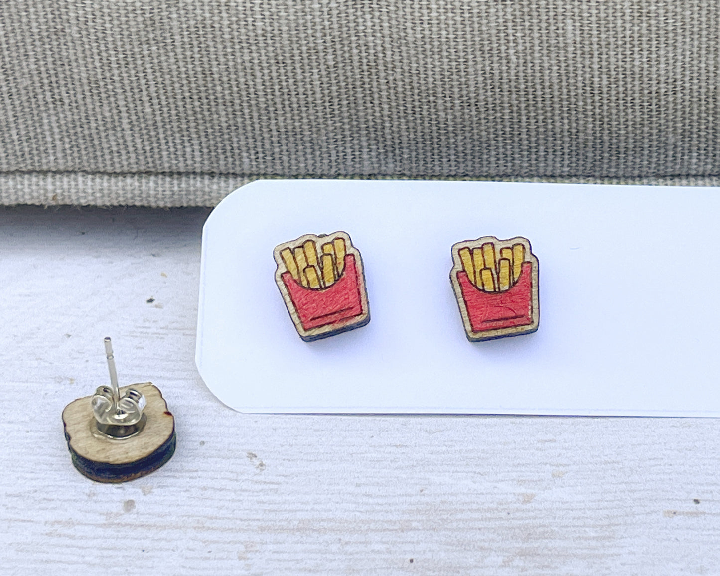 French Fries Studs — Hand-Painted Wooden Earrings