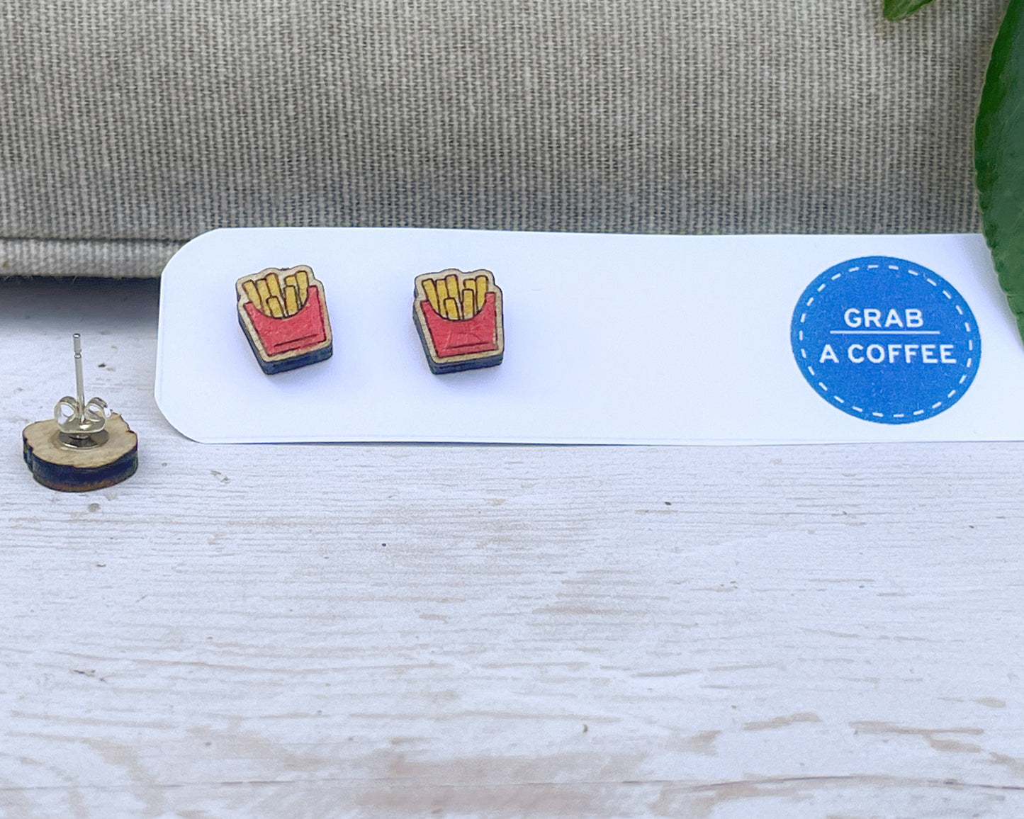 French Fries Studs — Hand-Painted Wooden Earrings