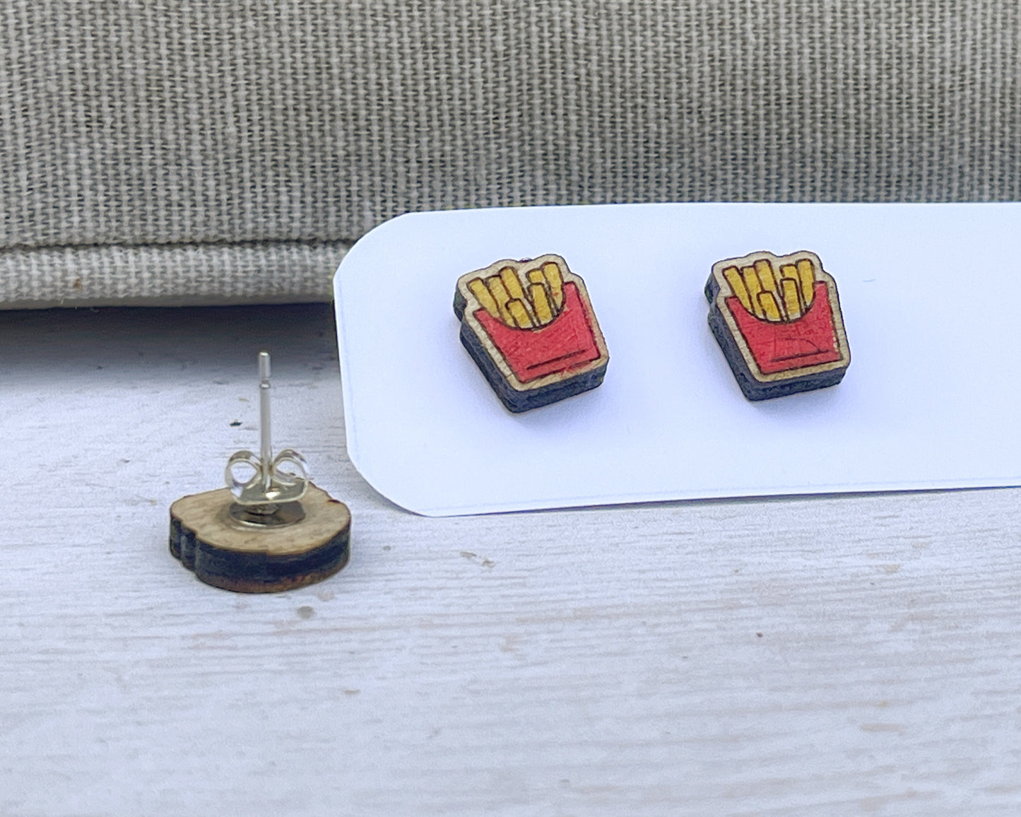 French Fries Studs — Hand-Painted Wooden Earrings