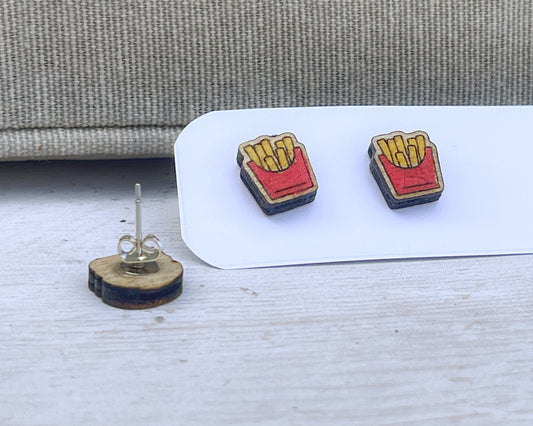 French Fries Studs — Hand-Painted Wooden Earrings