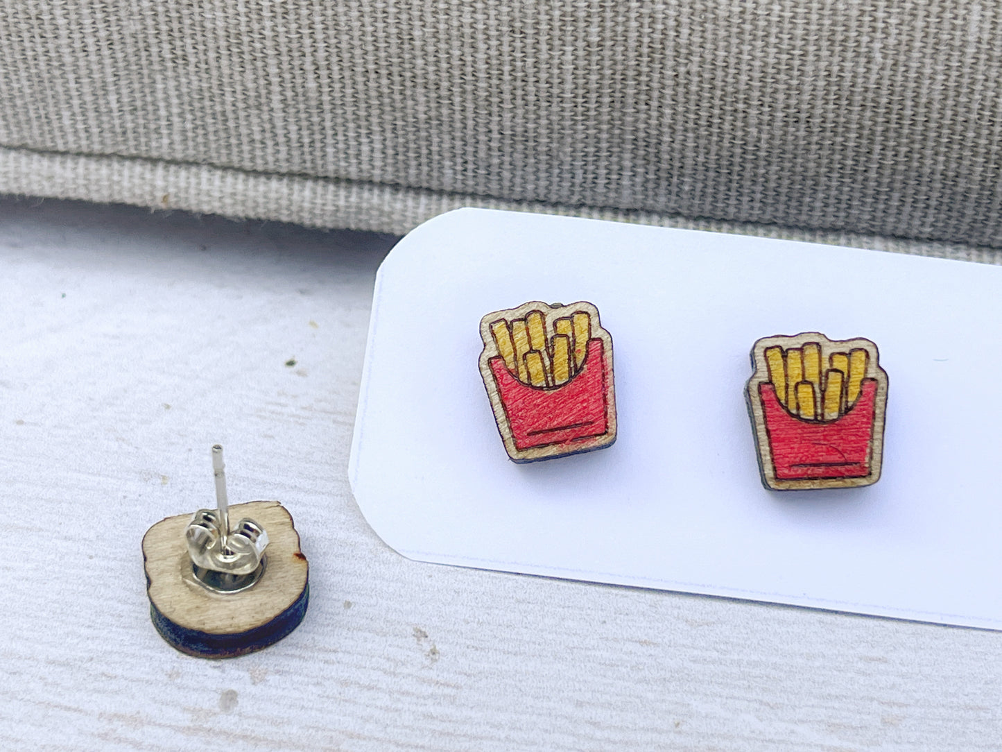 French Fries Studs — Hand-Painted Wooden Earrings