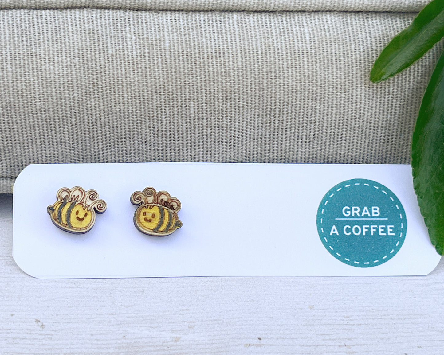 Bee Stud Earrings — Handmade Laser Cut Plywood, Cute Bee Lover Gift
