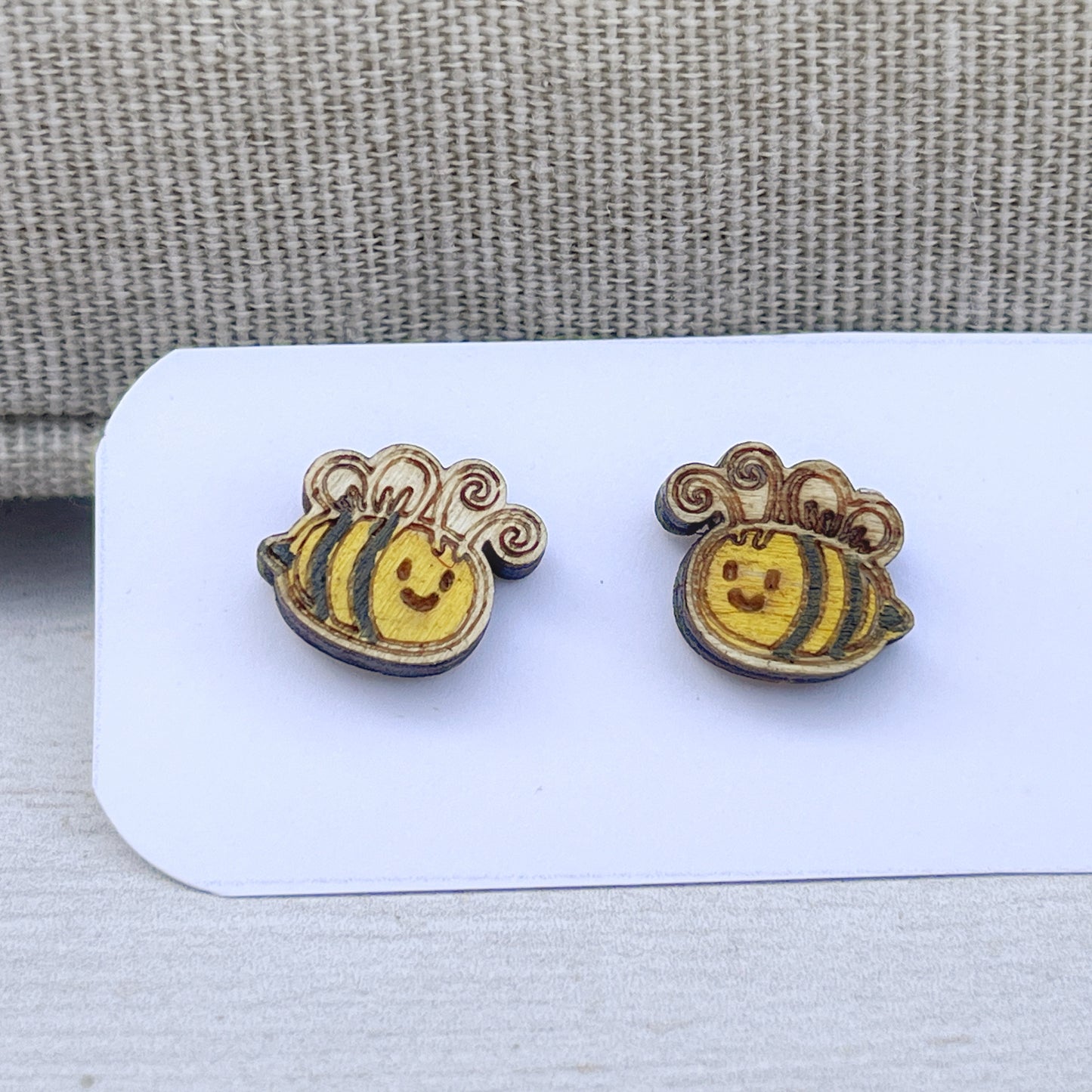 Bee Stud Earrings — Handmade Laser Cut Plywood, Cute Bee Lover Gift