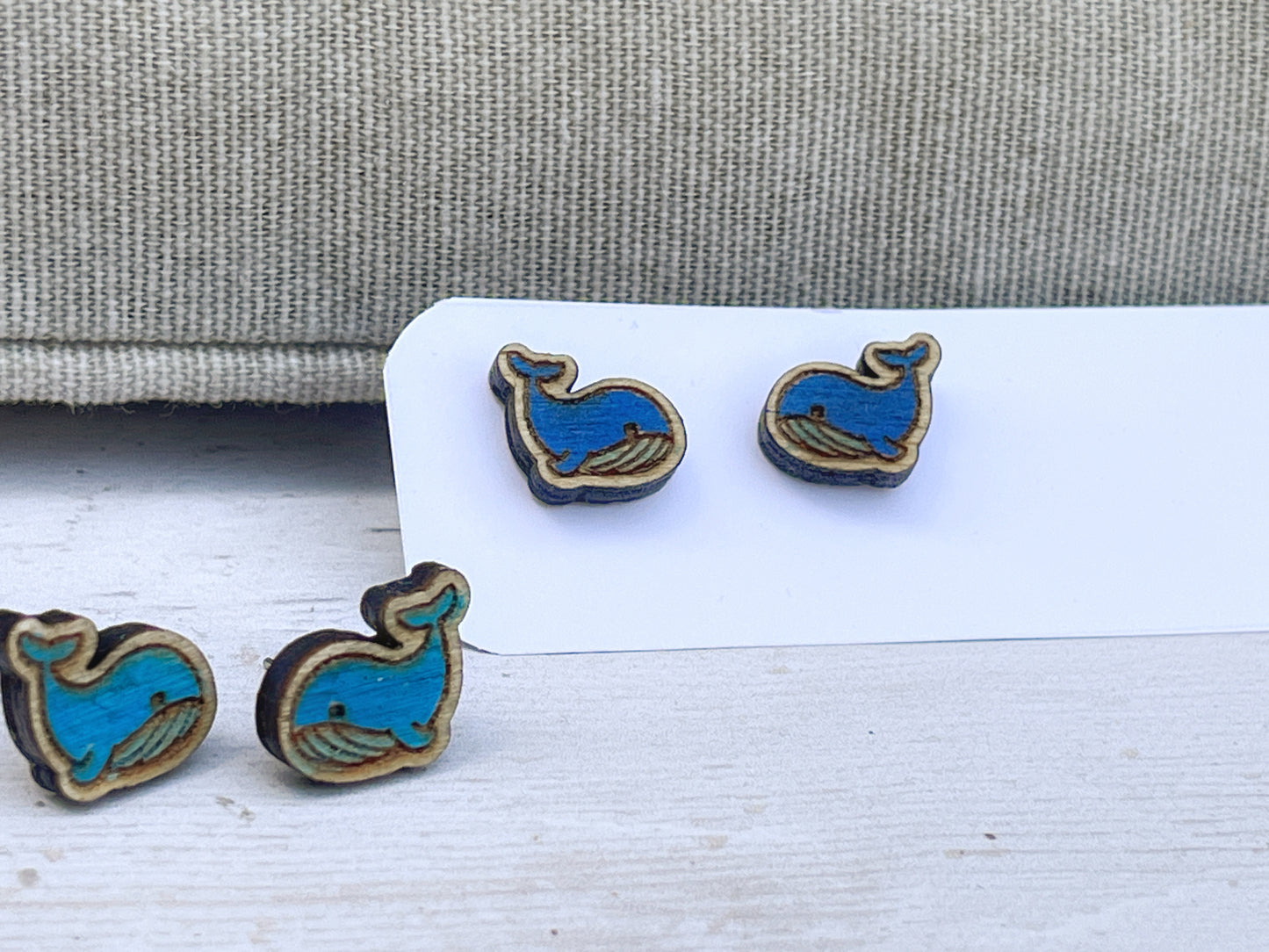 Mini Whale Stud Earrings – Cute Laser Cut Wooden Earrings – Ocean Animal Jewelry – Tiny Animal Studs – Whale Lover Gift