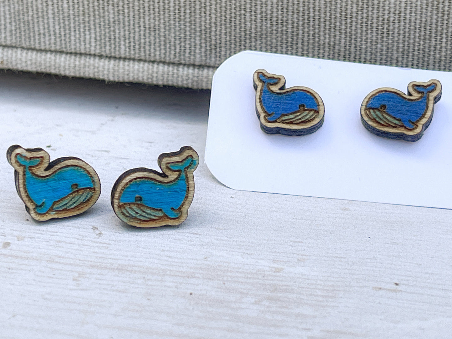 Mini Whale Stud Earrings – Cute Laser Cut Wooden Earrings – Ocean Animal Jewelry – Tiny Animal Studs – Whale Lover Gift