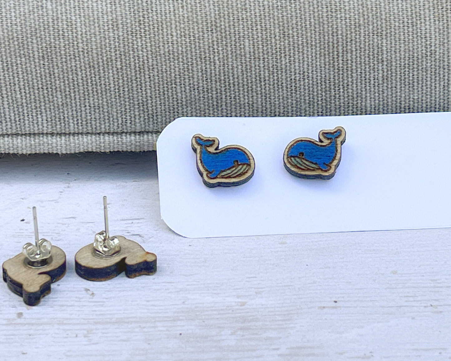 Mini Whale Stud Earrings – Cute Laser Cut Wooden Earrings – Ocean Animal Jewelry – Tiny Animal Studs – Whale Lover Gift