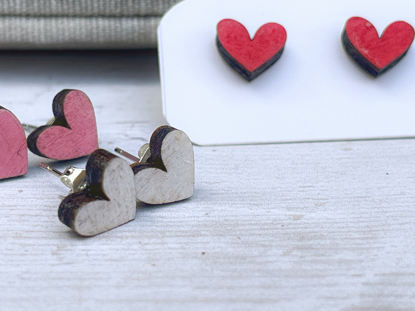 Hand Painted Wooden Mini Heart Stud Earrings — Red Heart Jewellery — Handmade Valentine's Gift