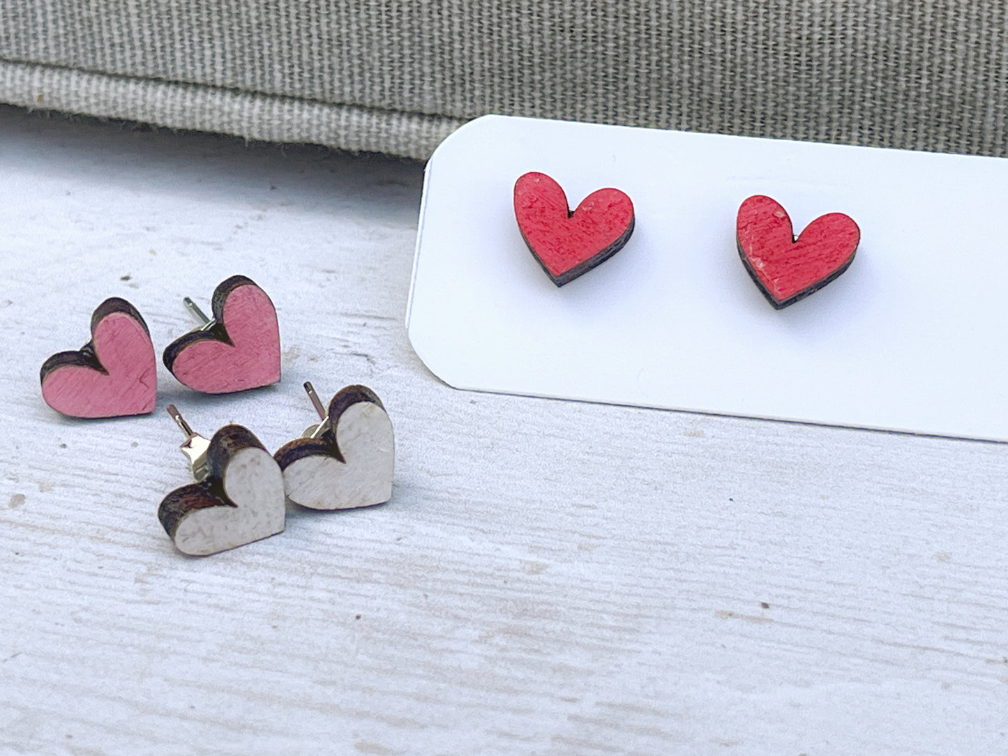 Hand Painted Wooden Mini Heart Stud Earrings — Red Heart Jewellery — Handmade Valentine's Gift