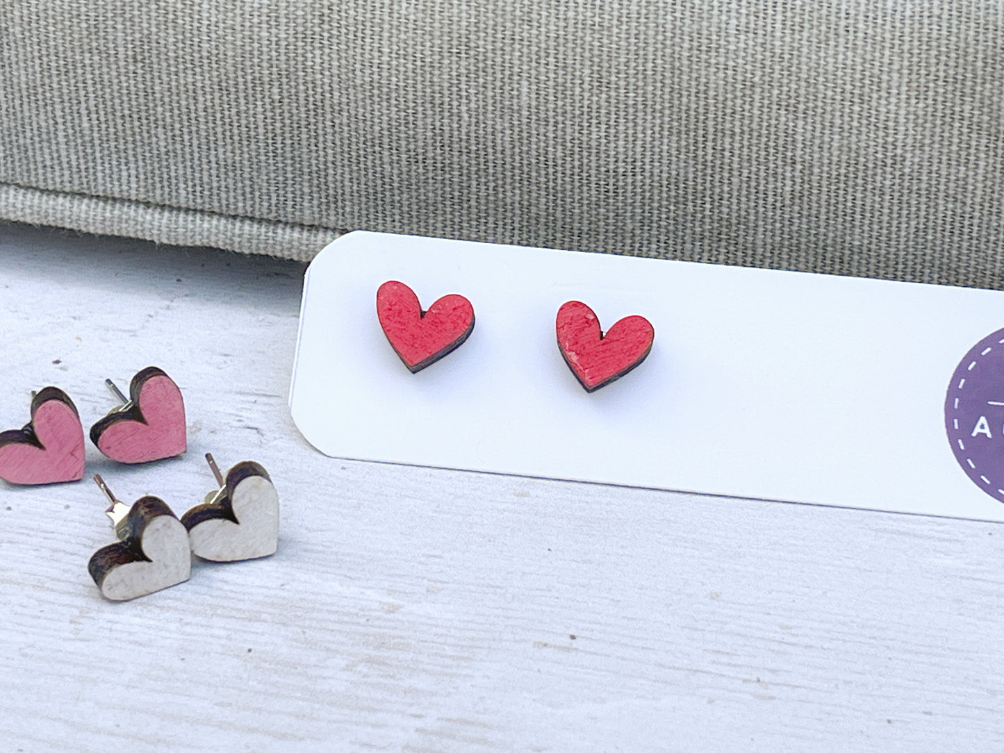 Hand Painted Wooden Mini Heart Stud Earrings — Red Heart Jewellery — Handmade Valentine's Gift
