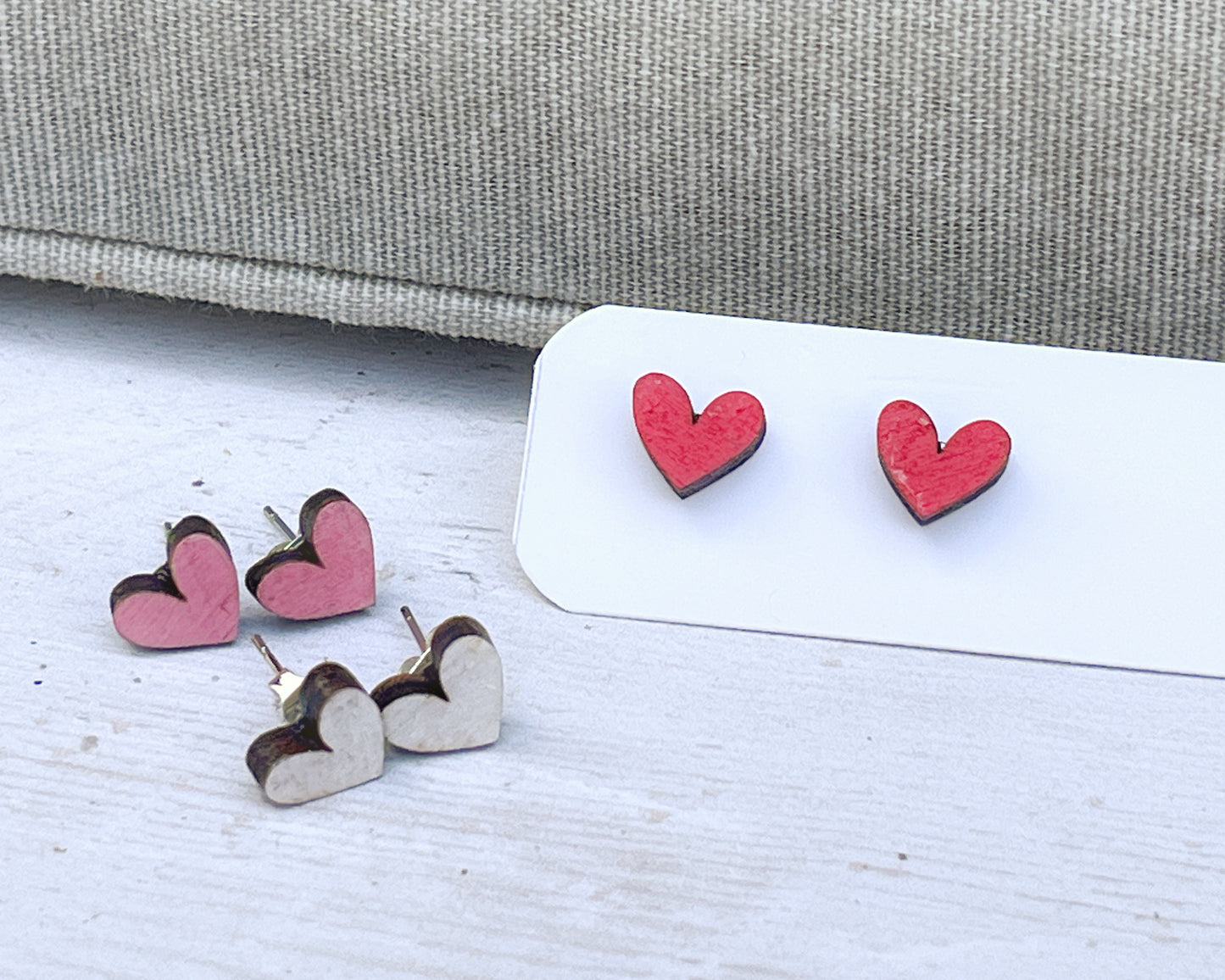 Hand Painted Wooden Mini Heart Stud Earrings — Red Heart Jewellery — Handmade Valentine's Gift