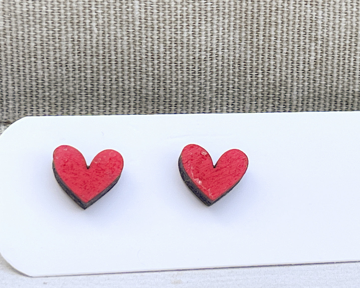 Hand Painted Wooden Mini Heart Stud Earrings — Red Heart Jewellery — Handmade Valentine's Gift