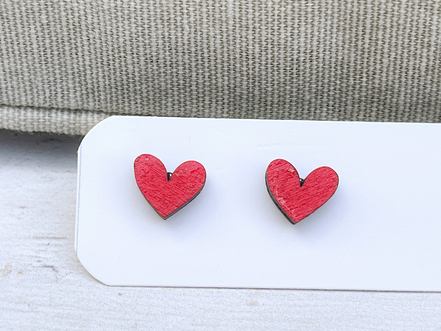 Hand Painted Wooden Mini Heart Stud Earrings — Red Heart Jewellery — Handmade Valentine's Gift