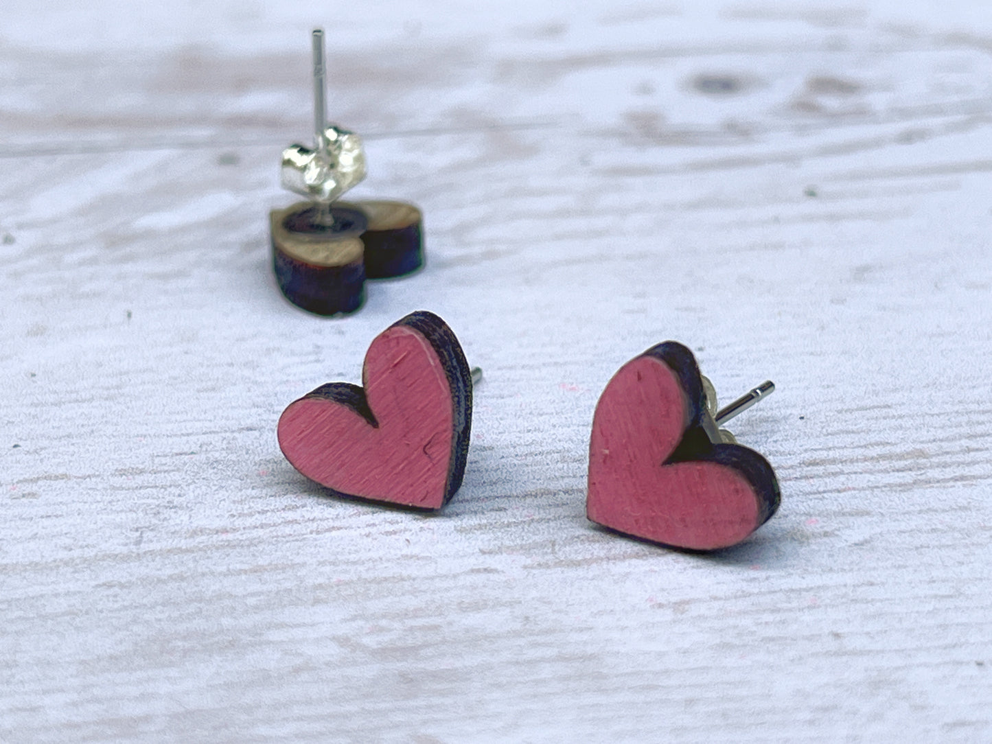 Hand Painted Wooden Mini Heart Stud Earrings — Red Heart Jewellery — Handmade Valentine's Gift