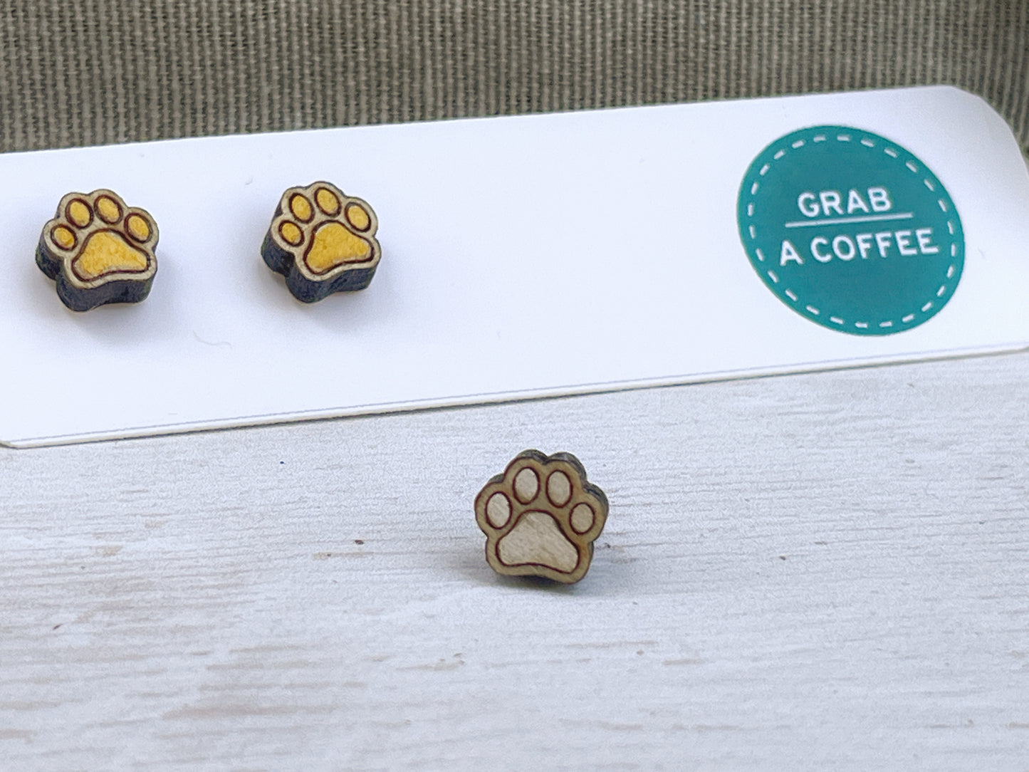 Hand Painted Wooden Tiny Paw Print Stud Earrings — Animal Lover Jewellery — Handmade Pet Lover Gift