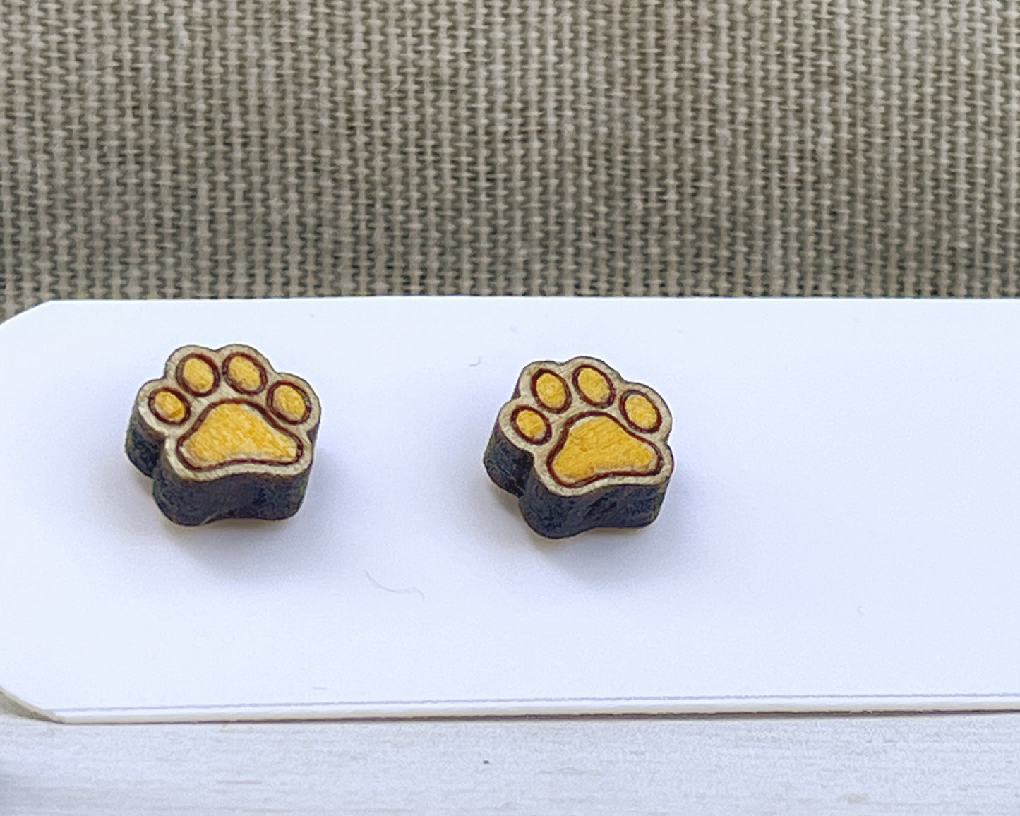 Hand Painted Wooden Tiny Paw Print Stud Earrings — Animal Lover Jewellery — Handmade Pet Lover Gift
