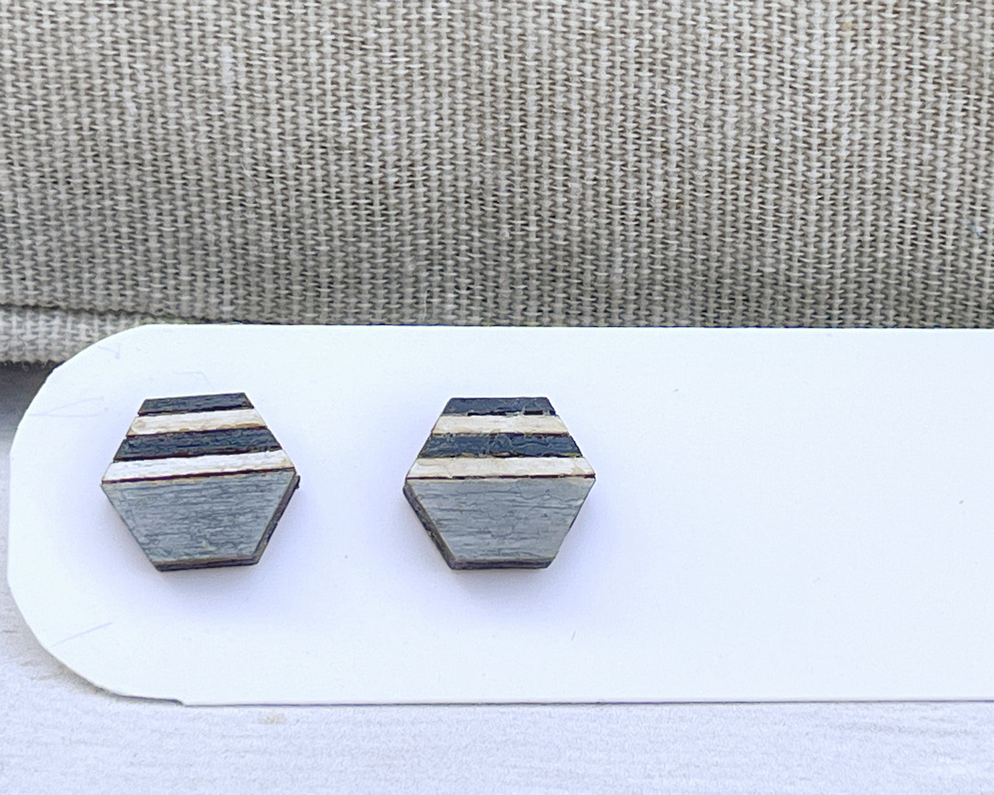 Black White Gray Geometric Stud Earrings – Small Modern Earrings Set – Laser Cut Birch Wood Jewelry – Minimalist Handmade Earrings