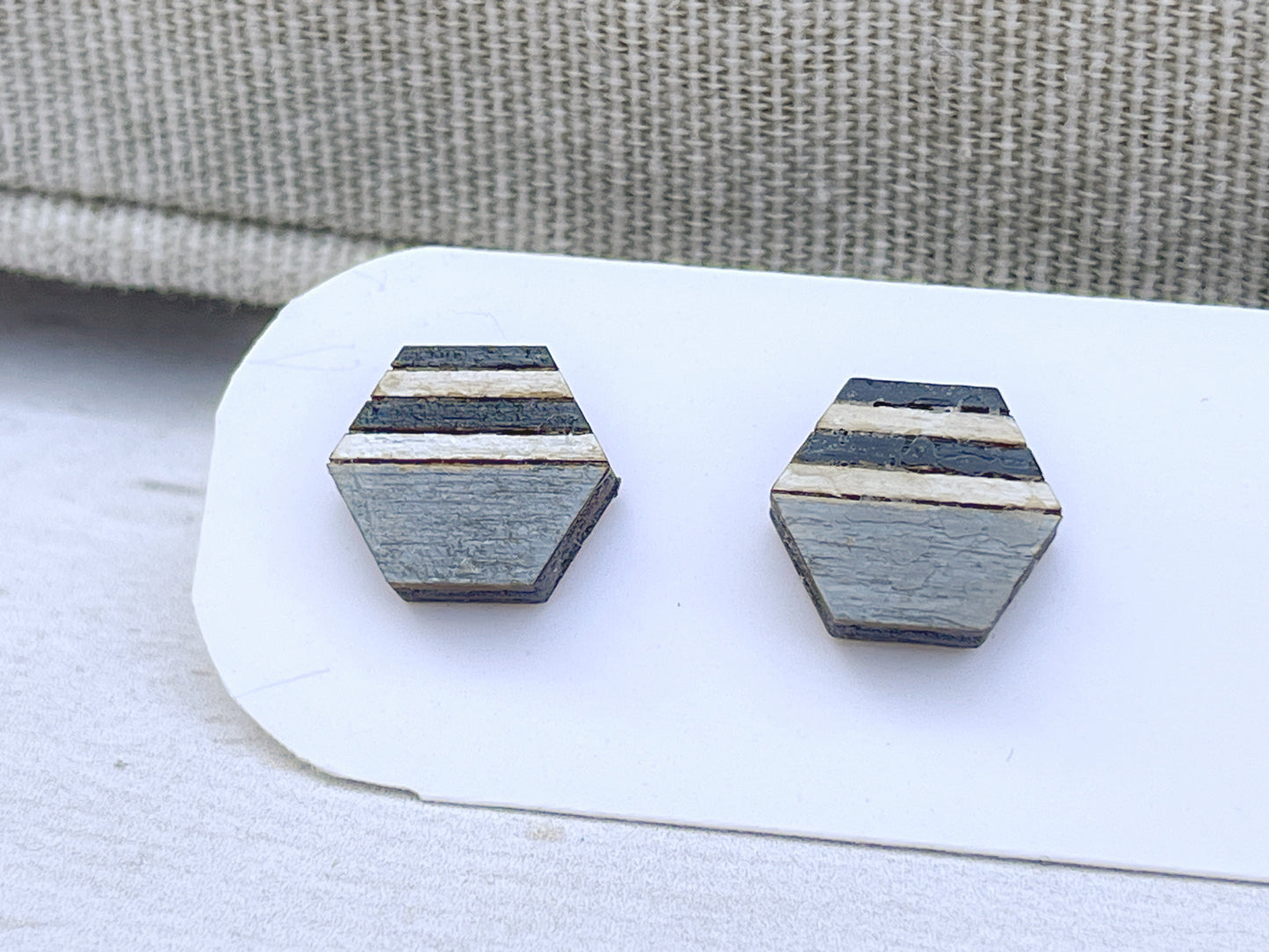 Black White Gray Geometric Stud Earrings – Small Modern Earrings Set – Laser Cut Birch Wood Jewelry – Minimalist Handmade Earrings