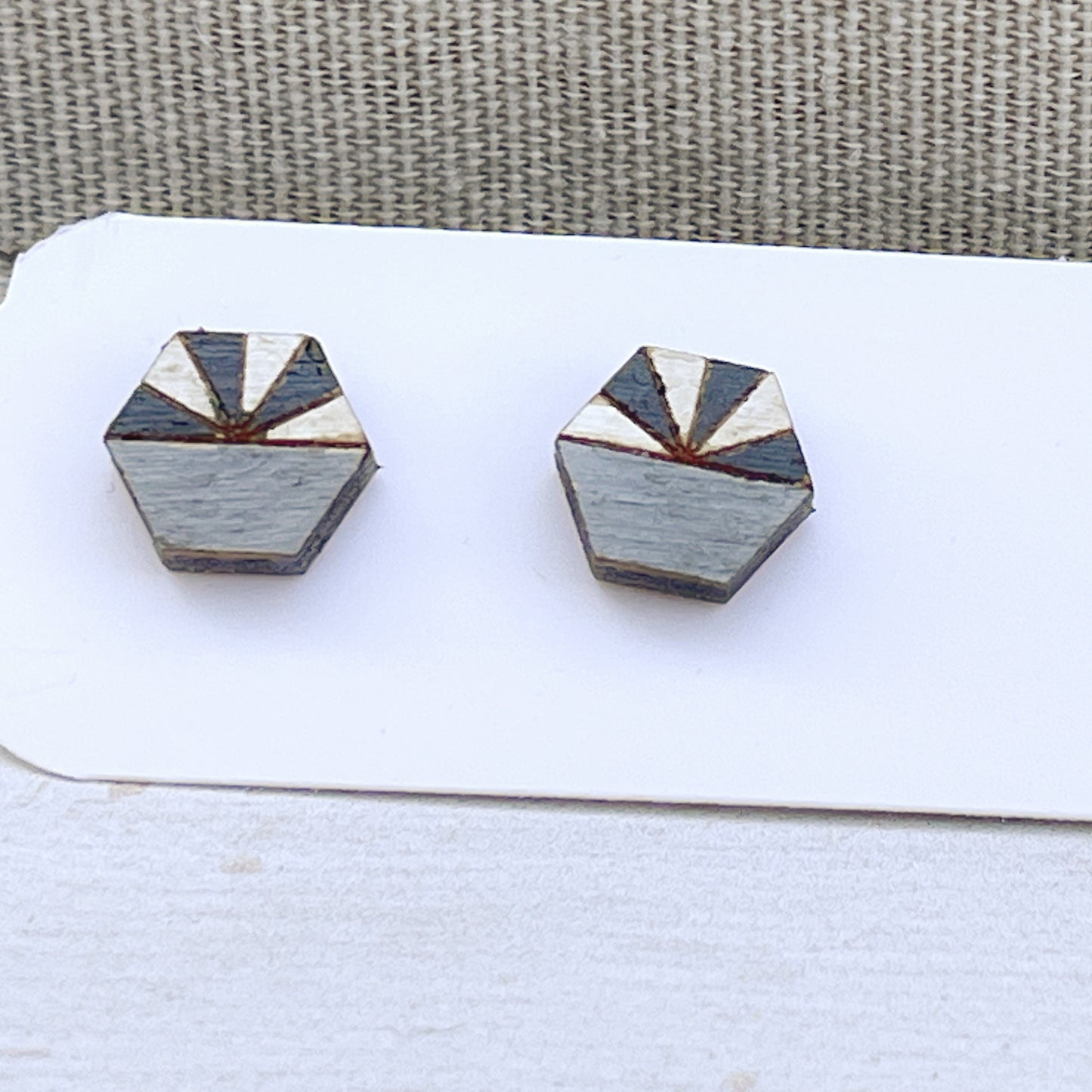 Black White Gray Geometric Stud Earrings – Small Modern Earrings Set – Laser Cut Birch Wood Jewelry – Minimalist Handmade Earrings