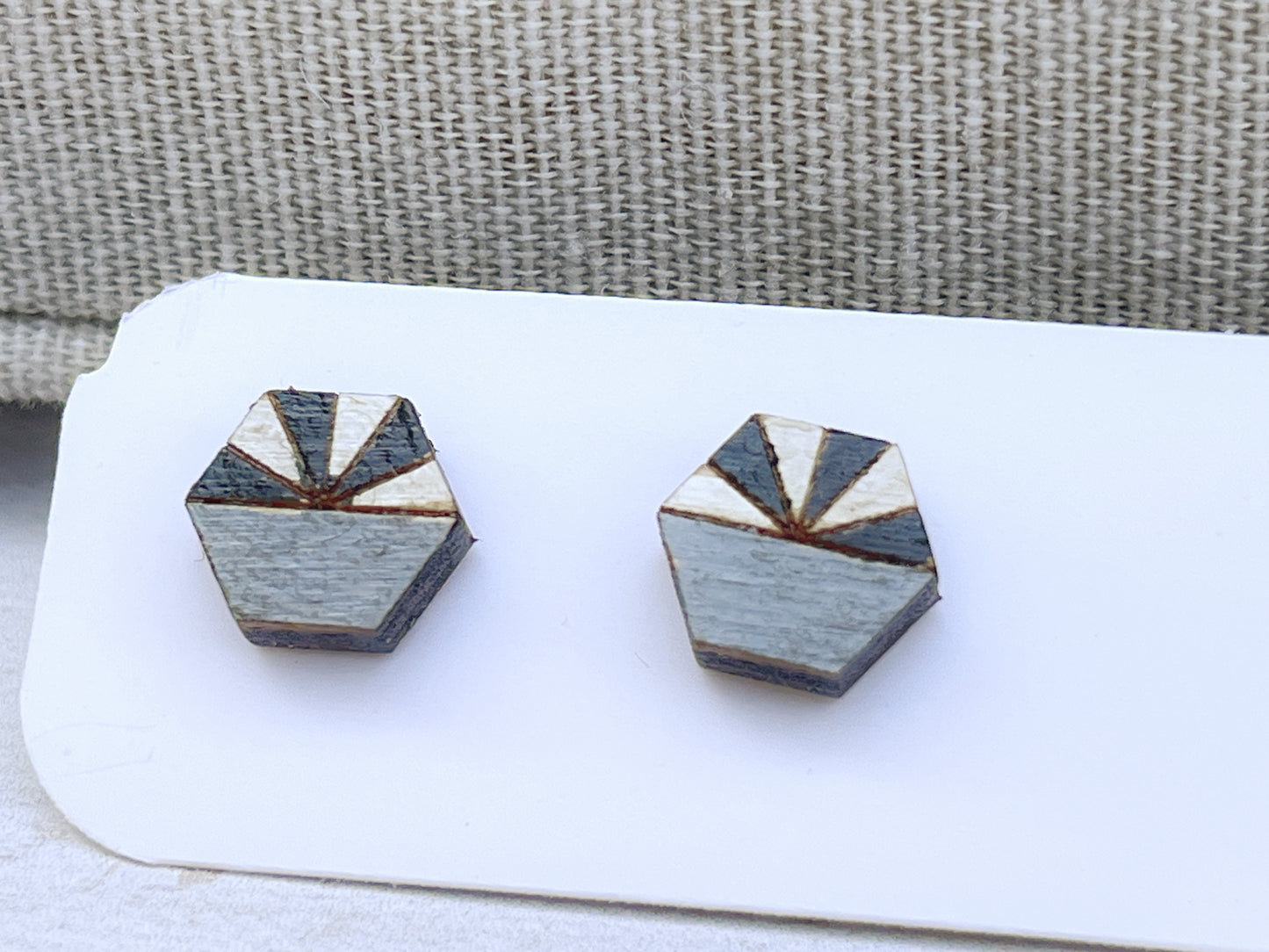 Black White Gray Geometric Stud Earrings – Small Modern Earrings Set – Laser Cut Birch Wood Jewelry – Minimalist Handmade Earrings