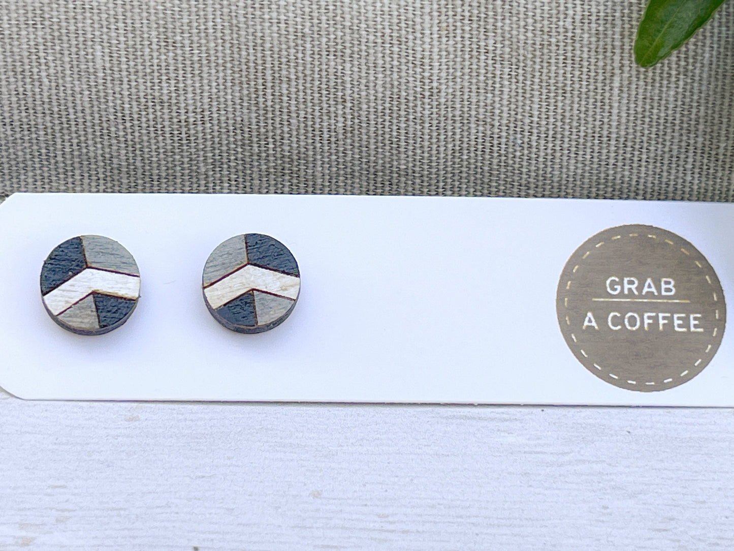Black White Gray Geometric Stud Earrings – Small Modern Earrings Set – Laser Cut Birch Wood Jewelry – Minimalist Handmade Earrings