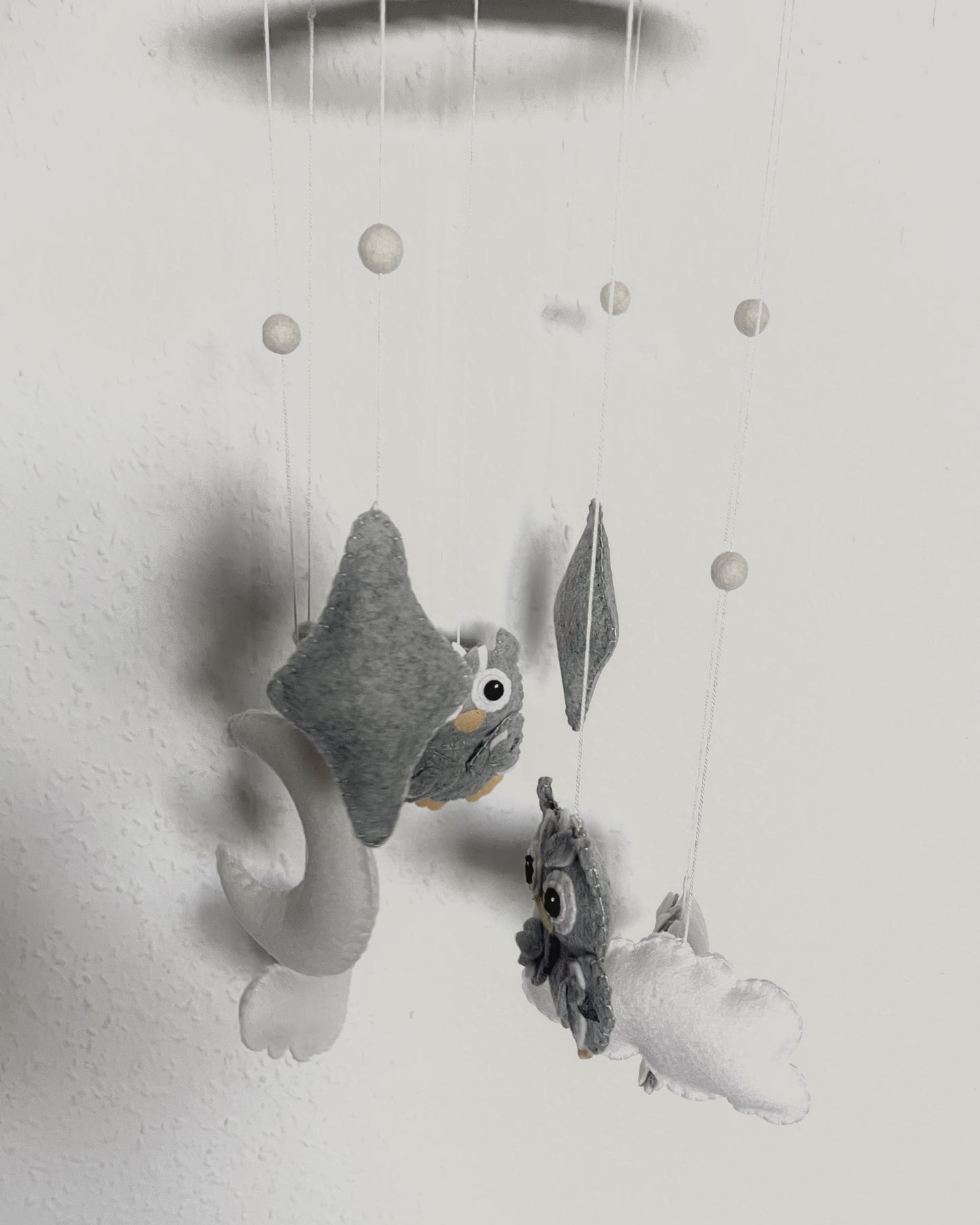 Handmade Felt Baby Mobile — Owl, Moon & Stars