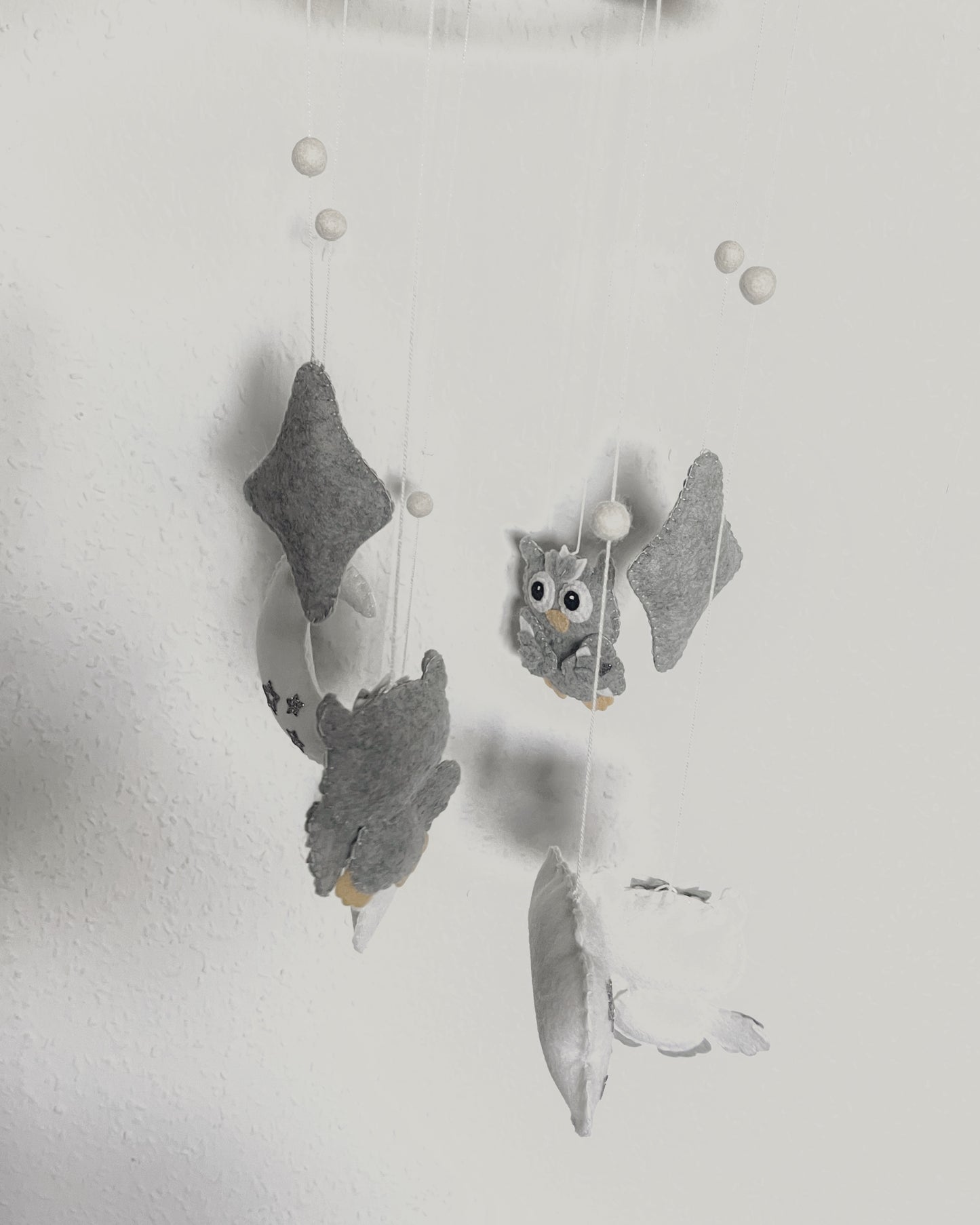 Handmade Felt Baby Mobile — Owl, Moon & Stars