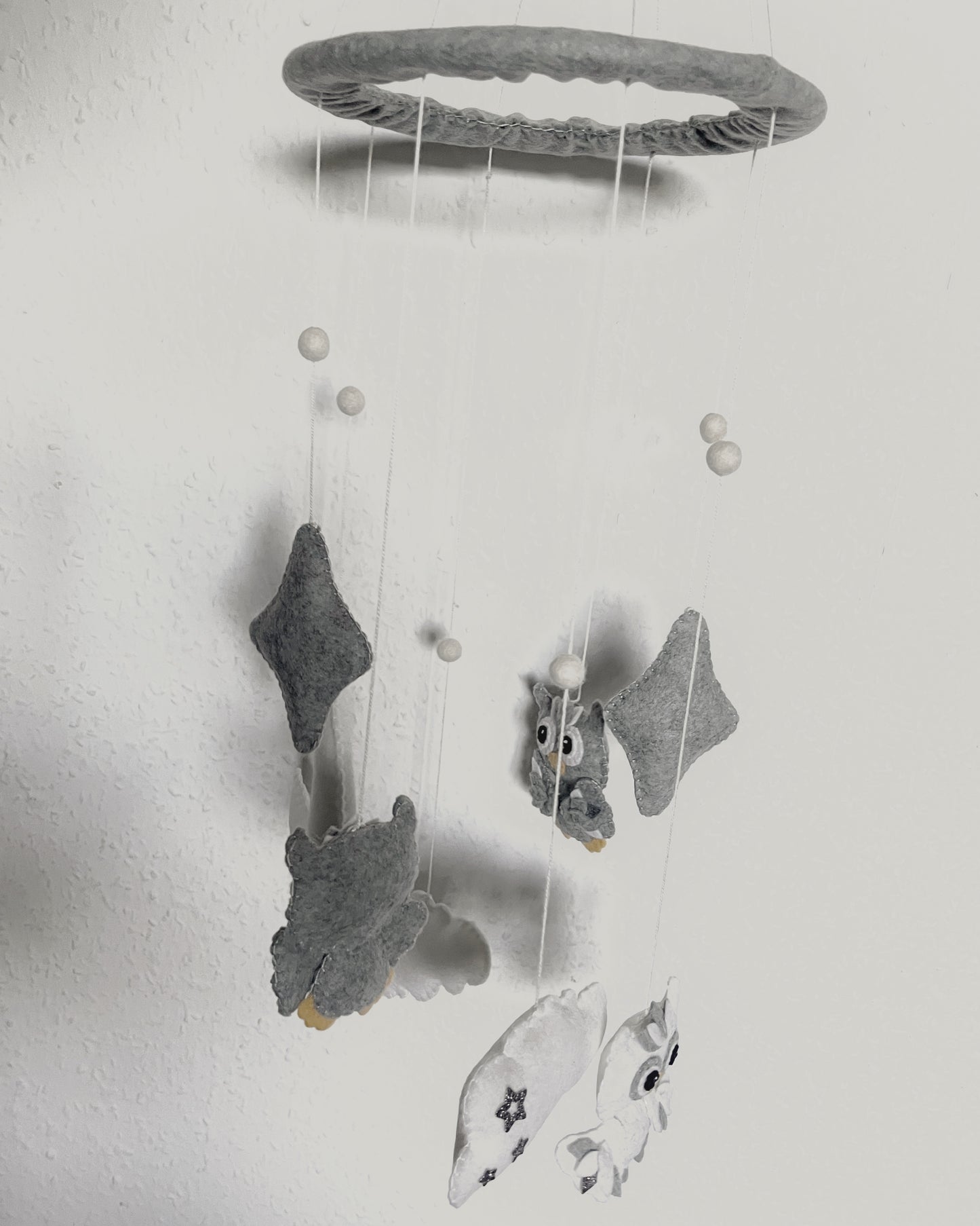Handmade Felt Baby Mobile — Owl, Moon & Stars