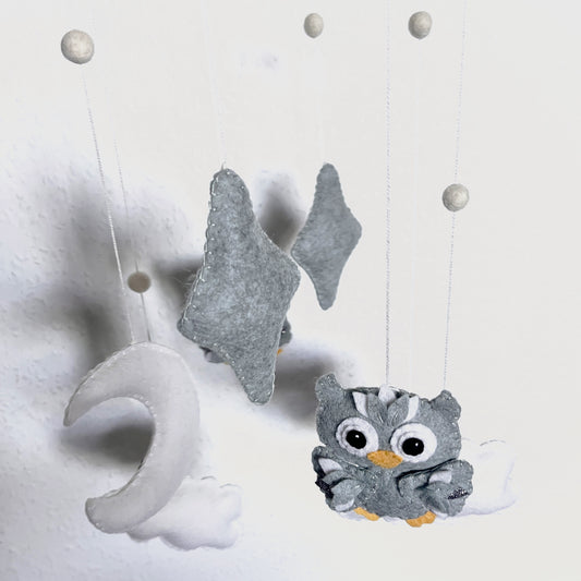 Handmade Felt Baby Mobile — Owl, Moon & Stars